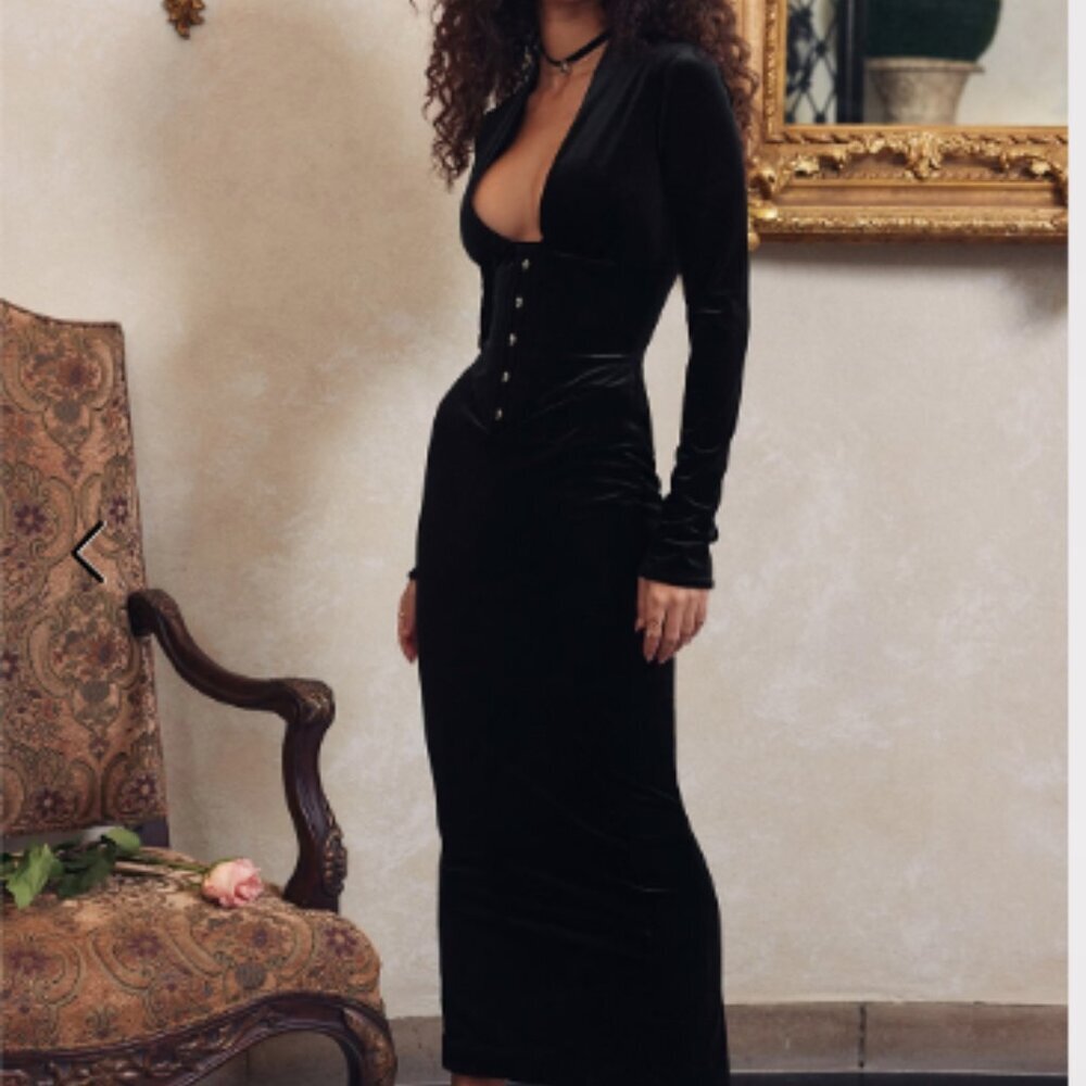House of CB Arabella Black Velvet Corset Dress -XS